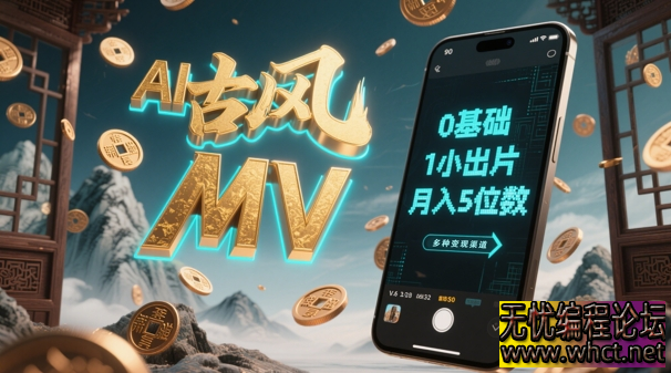 AI一键生成古风音乐MV，0剪辑基础1小时出片，多种变现渠道，一部手机月入5位数  5746 无忧技术吧www.92wuyou.cn