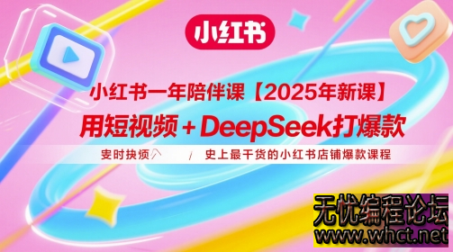 小红书一年陪伴课【2025年新课】，用短视频+deepSeek打爆款，史上最干货的小红书店铺爆款课程  4303 无忧技术吧www.92wuyou.cn