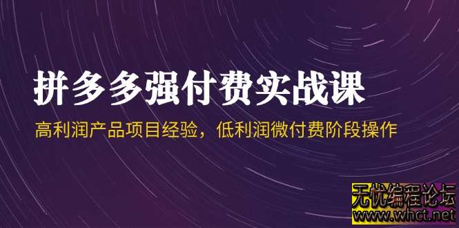 拼多多强付费实战课：高利润与微付费双模式全解析（附 2025 最新策略）  760 无忧技术吧www.92wuyou.cn