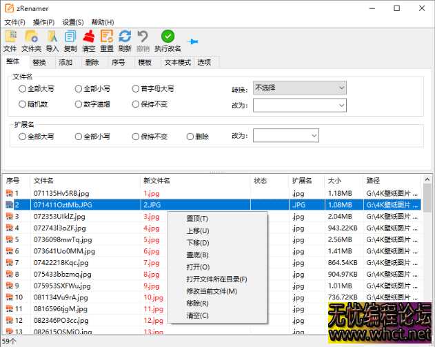 zRenamer_v1.6 文件批量改名工具（绿色小巧，即时预览）  7600 无忧技术吧www.92wuyou.cn
