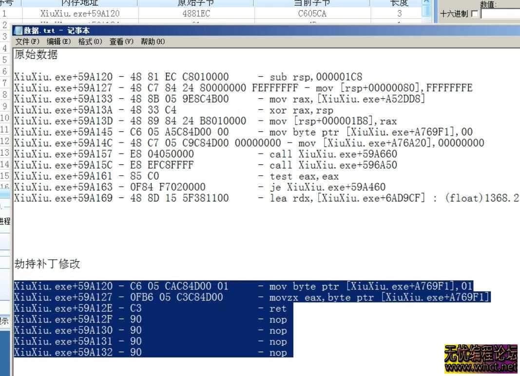 获取劫持补丁数据视频教程+内存对比工具  48 无忧技术吧www.92wuyou.cn