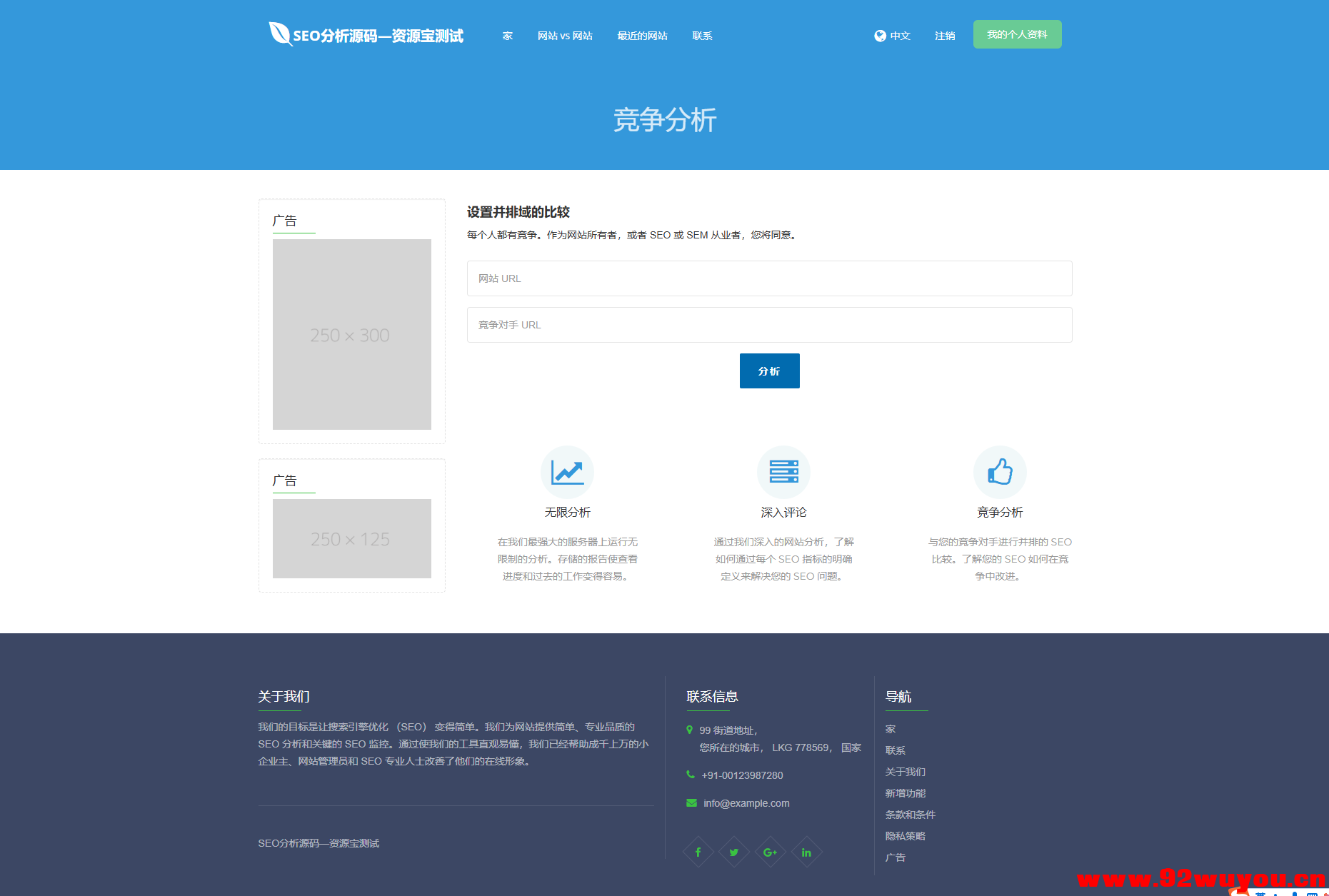 高级 SEO 化在线优化检测分析源码，获得更高收录  1711 无忧技术吧www.92wuyou.cn